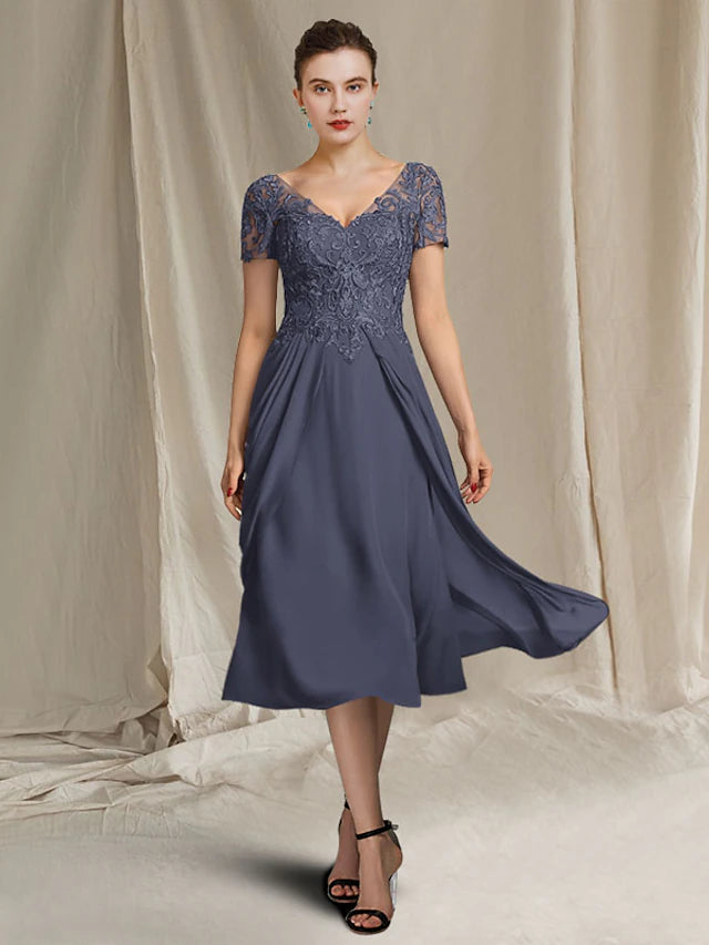 Back view of the elegant plus size formal dress, showing the A-line silhouette.