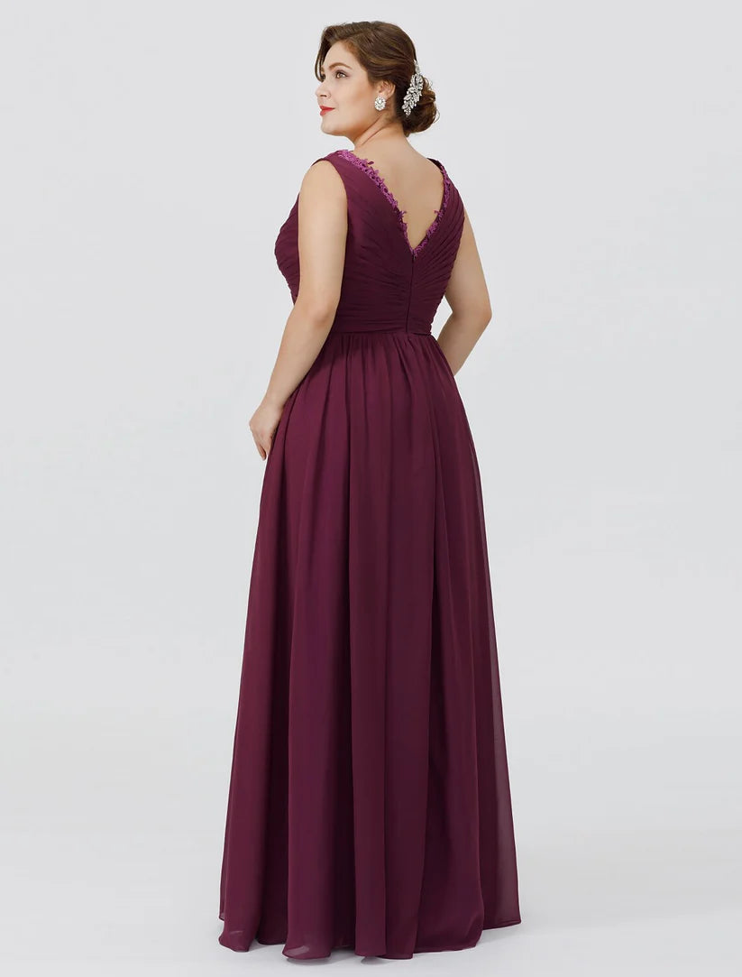 Full length view of the elegant plus size Mother of the Bride dress.