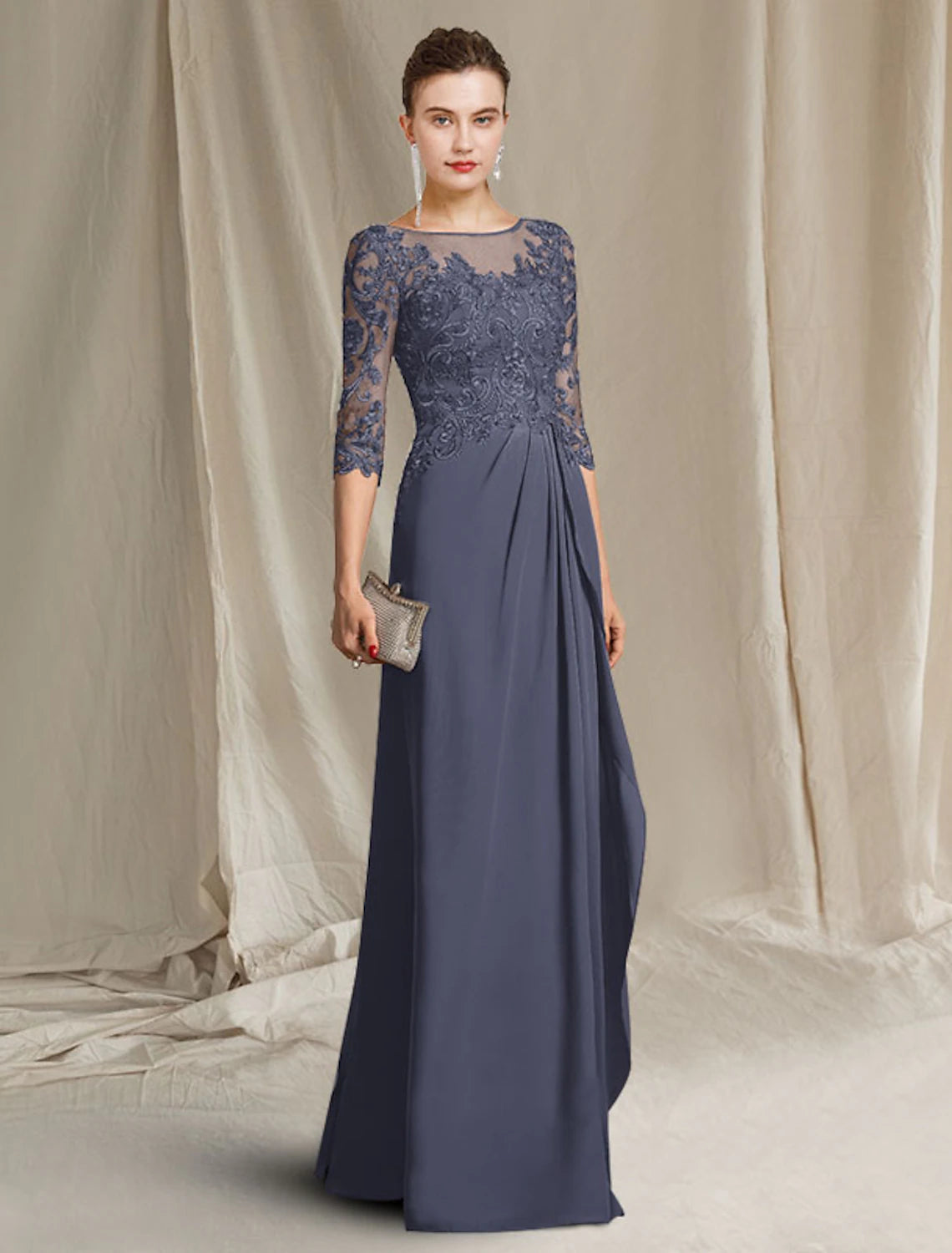 Back view of the elegant plus size mother of the bride dress.