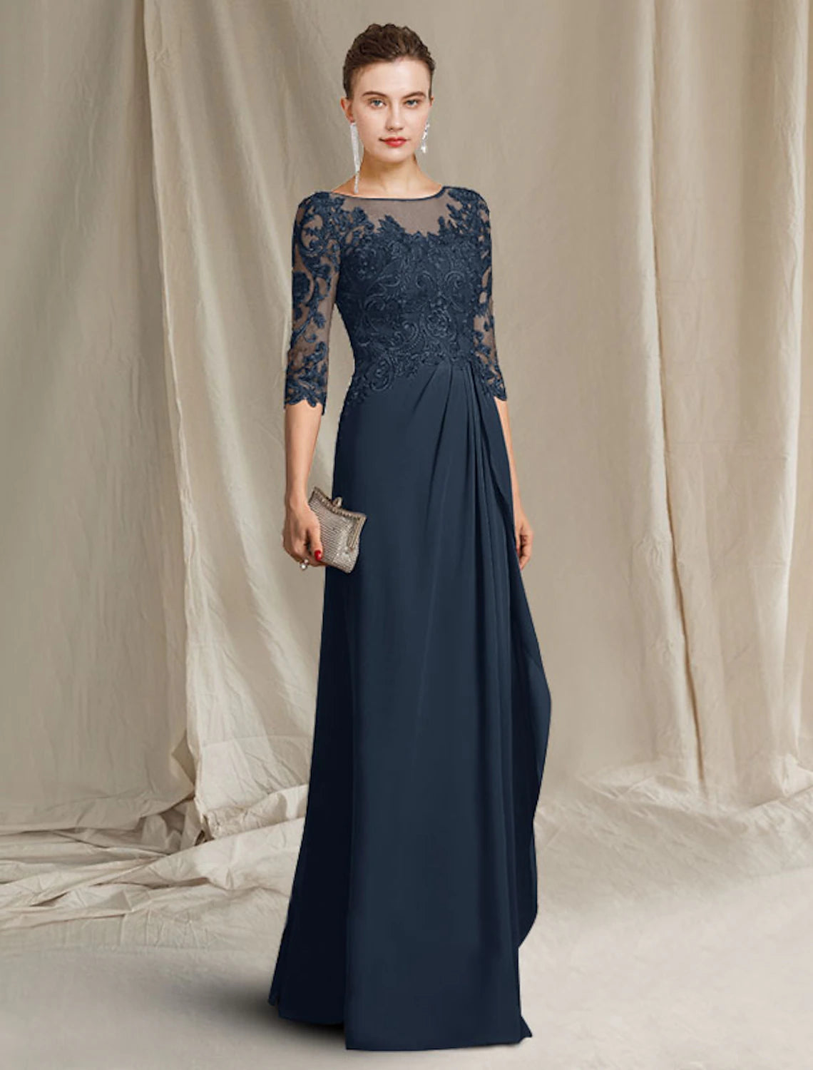 Full length view of the plus size sheath dress for formal occasions.