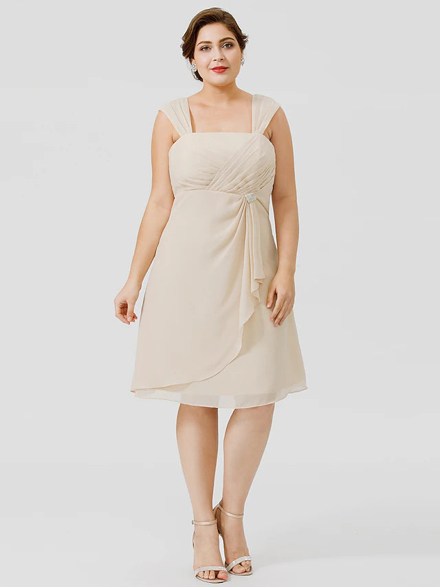 Another perspective of the elegant knee-length chiffon lace dress.