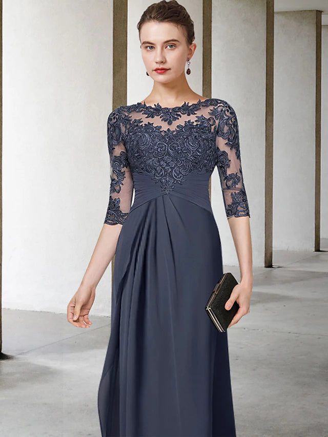Full length view of an elegant plus size floor-length gown for special occasions.