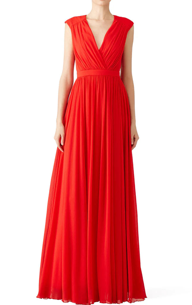 Plus size V-neck chiffon long prom gown.