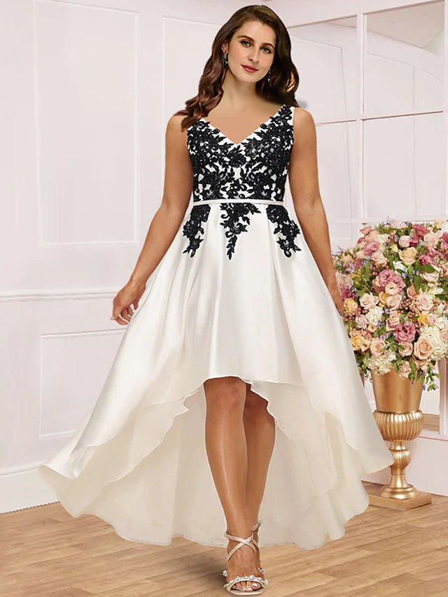 Side profile of a Plus Size V-Neck sleeveless dress, showcasing the pleated skirt.