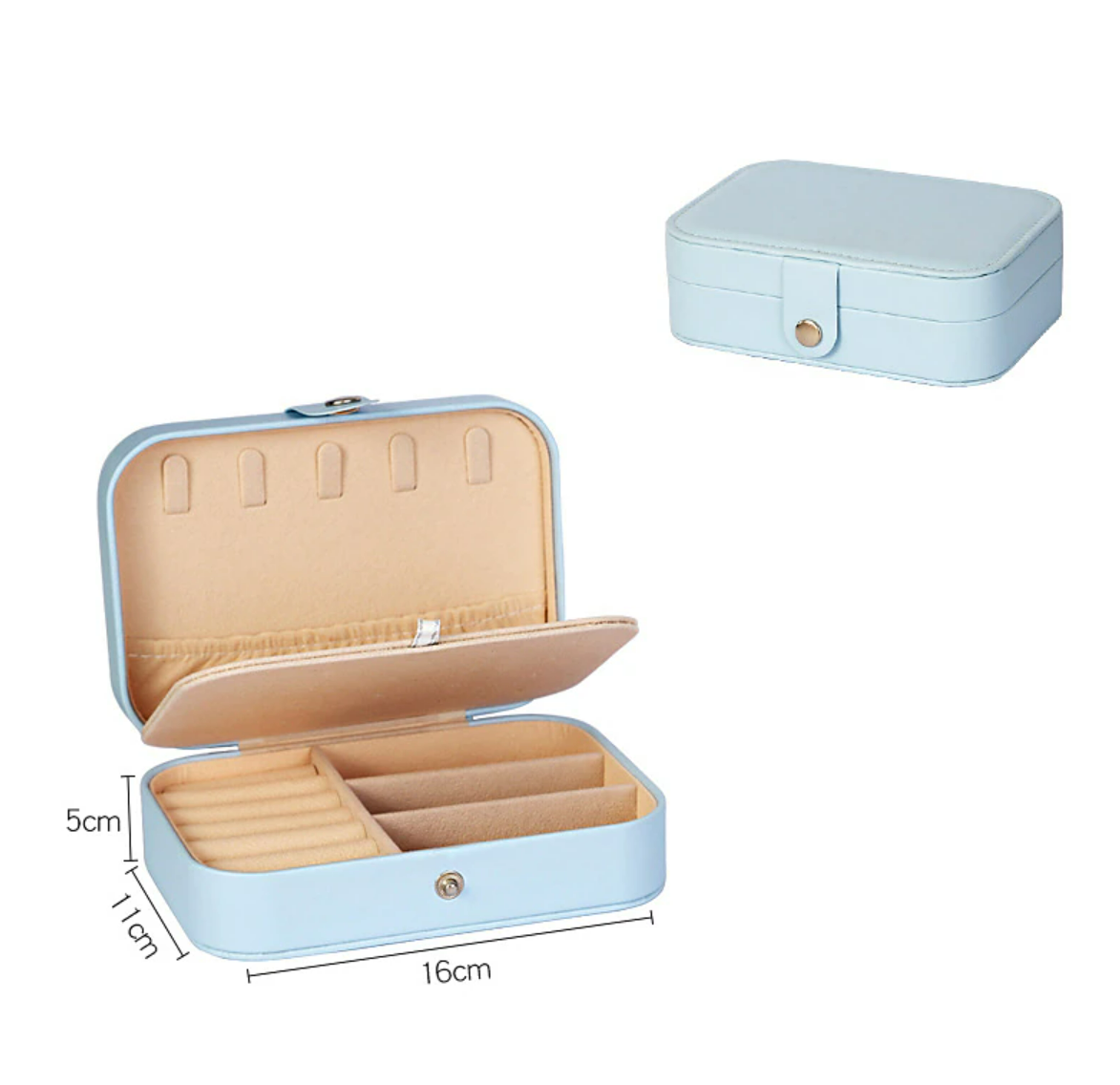 Jewelry box with a pull-out drawer for additional storage.