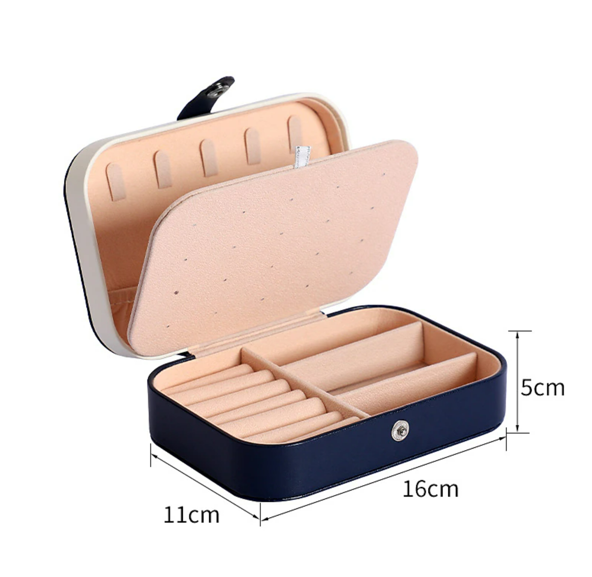 Front view of the closed portable jewelry organizer.