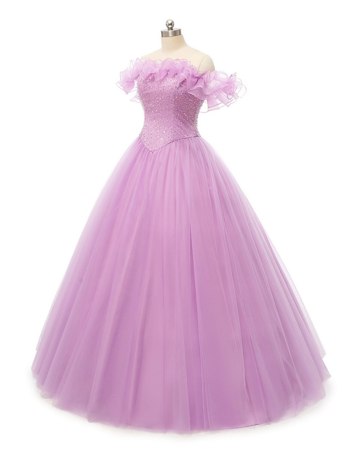Back view of the elegant floor-length quinceanera gown.