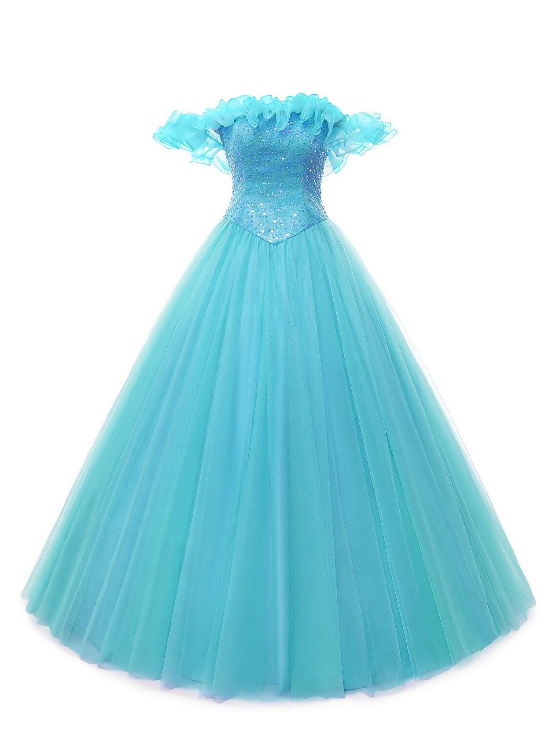 Model showcasing the off-shoulder sleeveless formal dress.