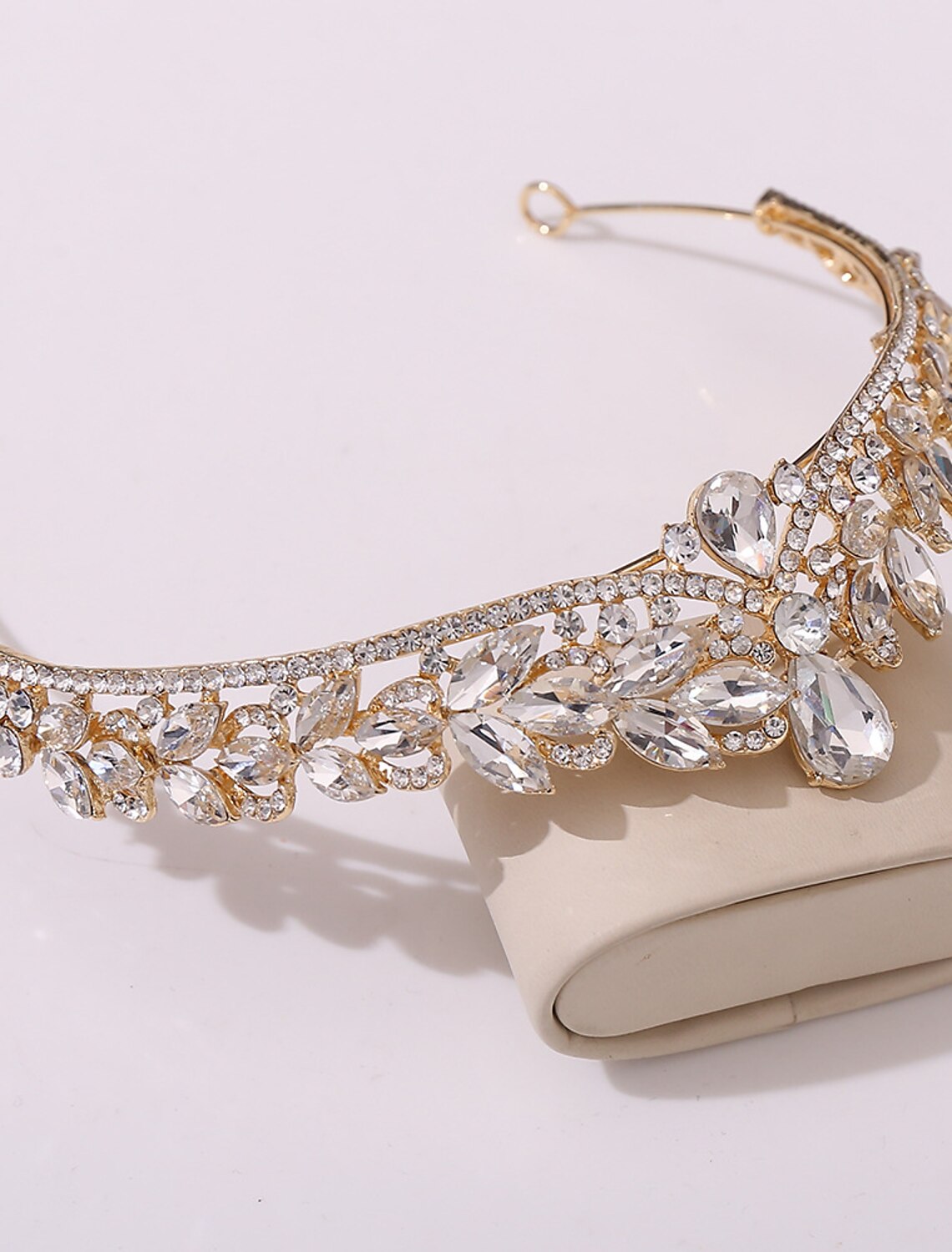 Close-up of the rhinestone alloy crown tiara headband, highlighting the intricate crystal details.