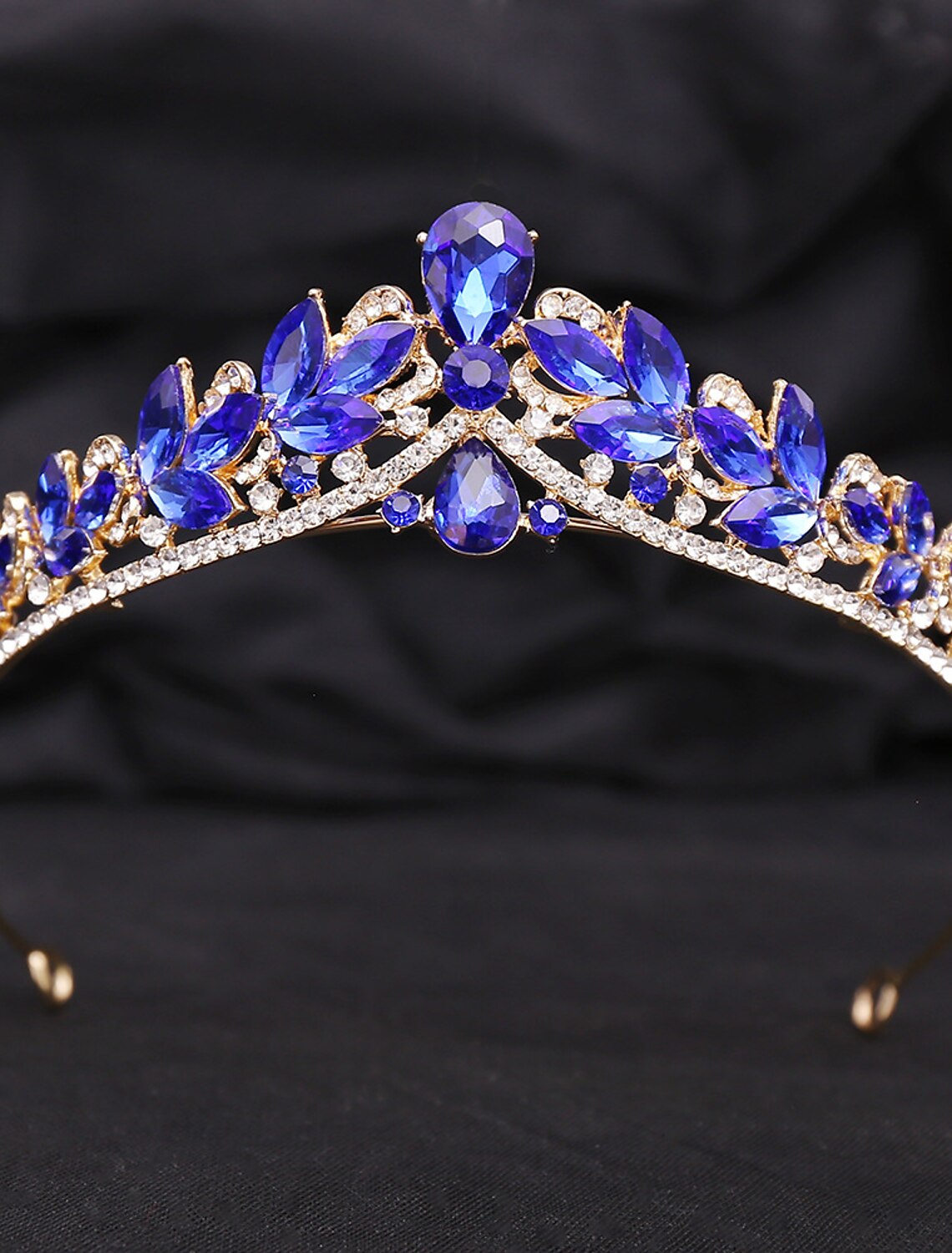 Front view of the rhinestone alloy crown tiara headband, displaying its full design and sparkle.