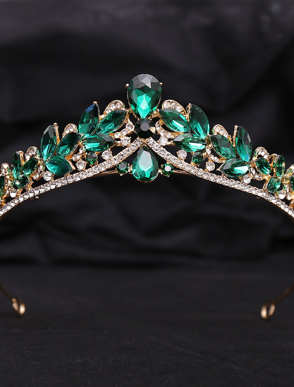Back view of the rhinestone alloy crown tiara headband, illustrating how it sits on the head.