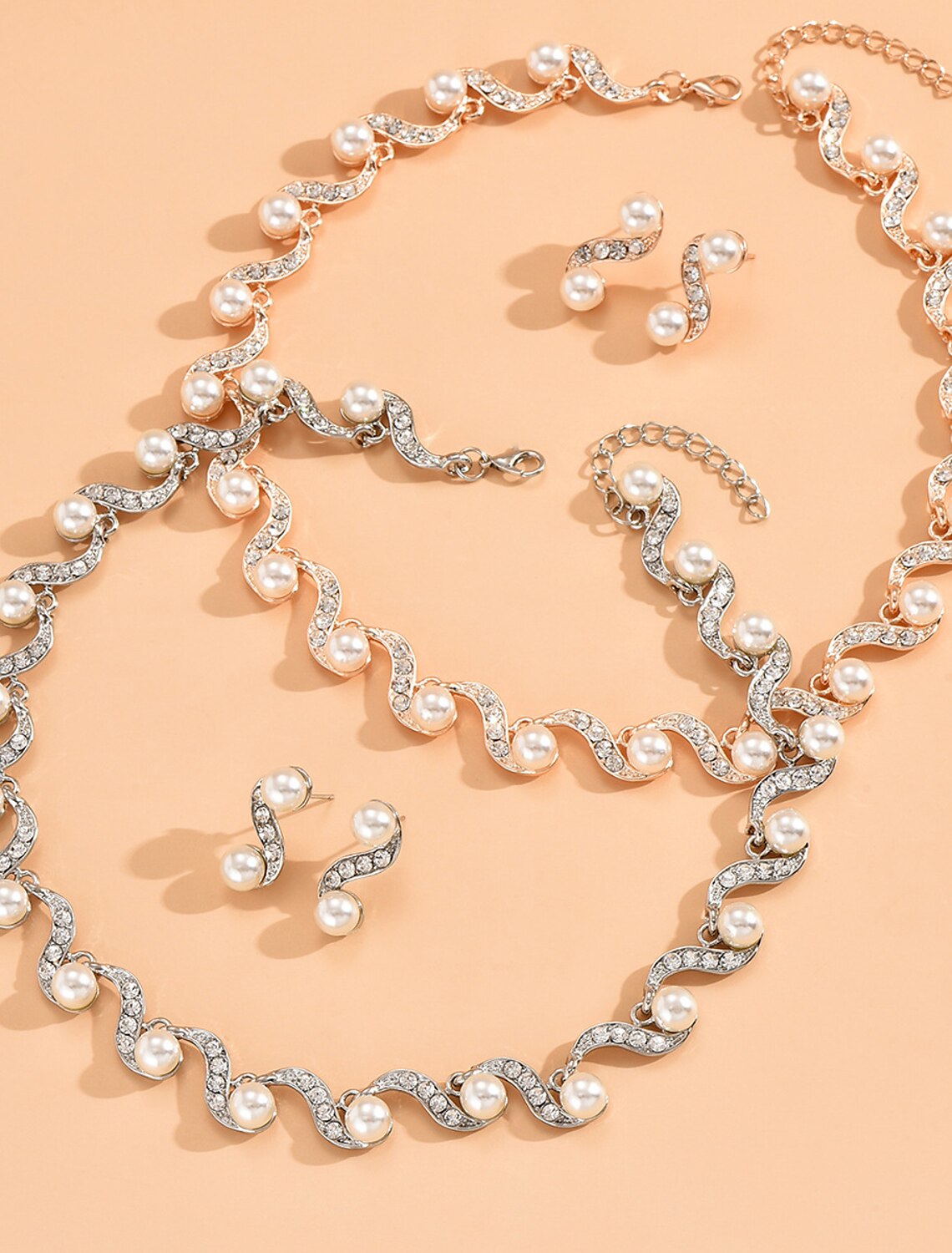 Close-up of the sparkling rhinestone bridal necklace, highlighting its intricate design.