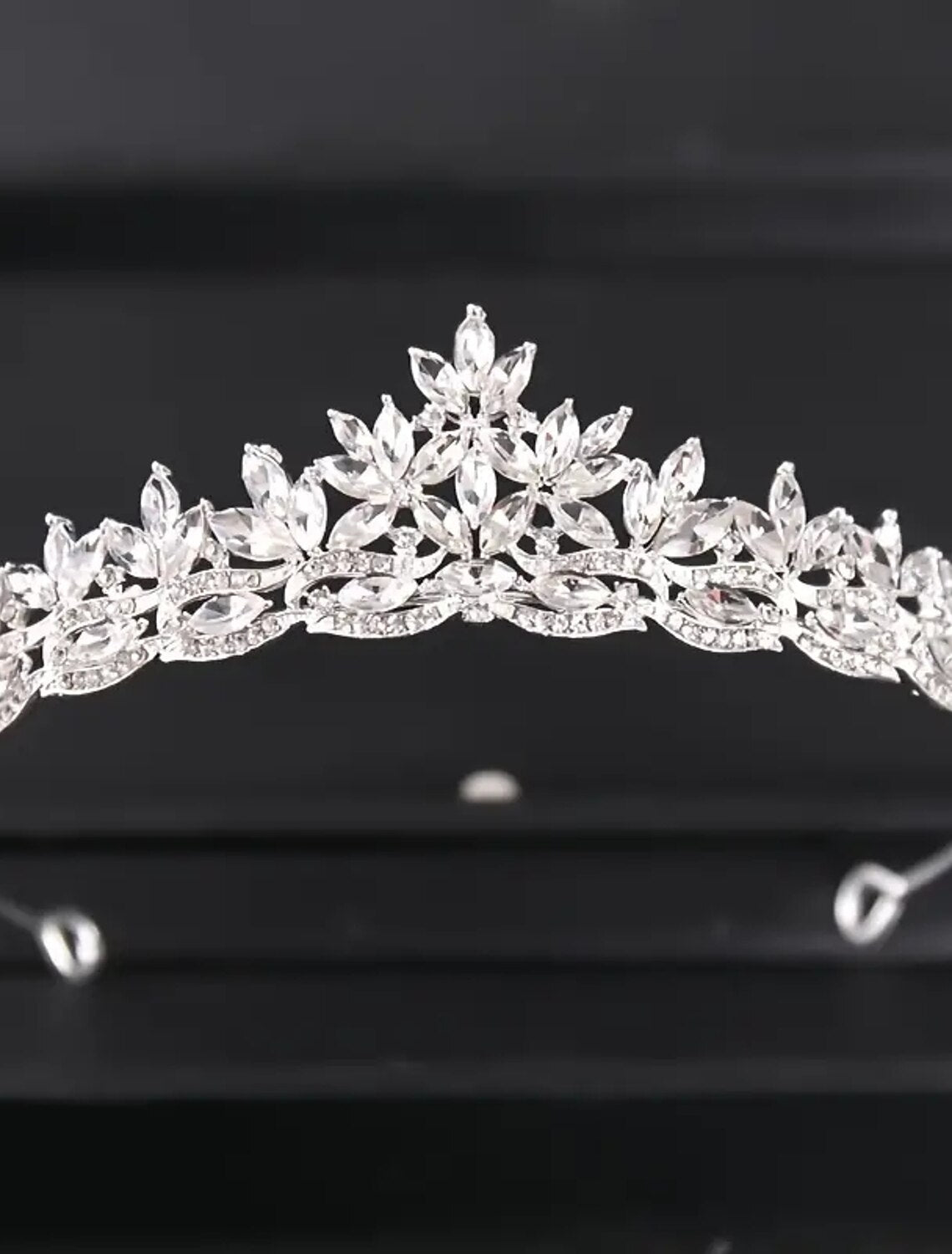 Elegant rhinestone crown tiara headpiece.