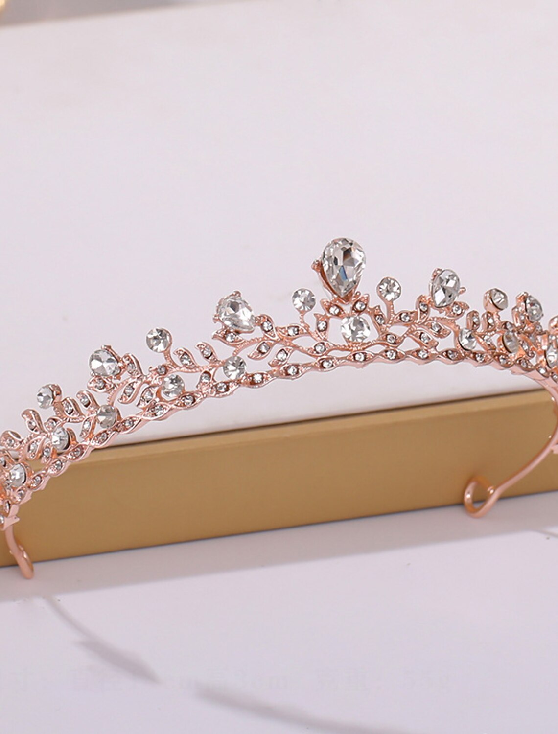 Front view of the alloy and crystal bridal crown.
