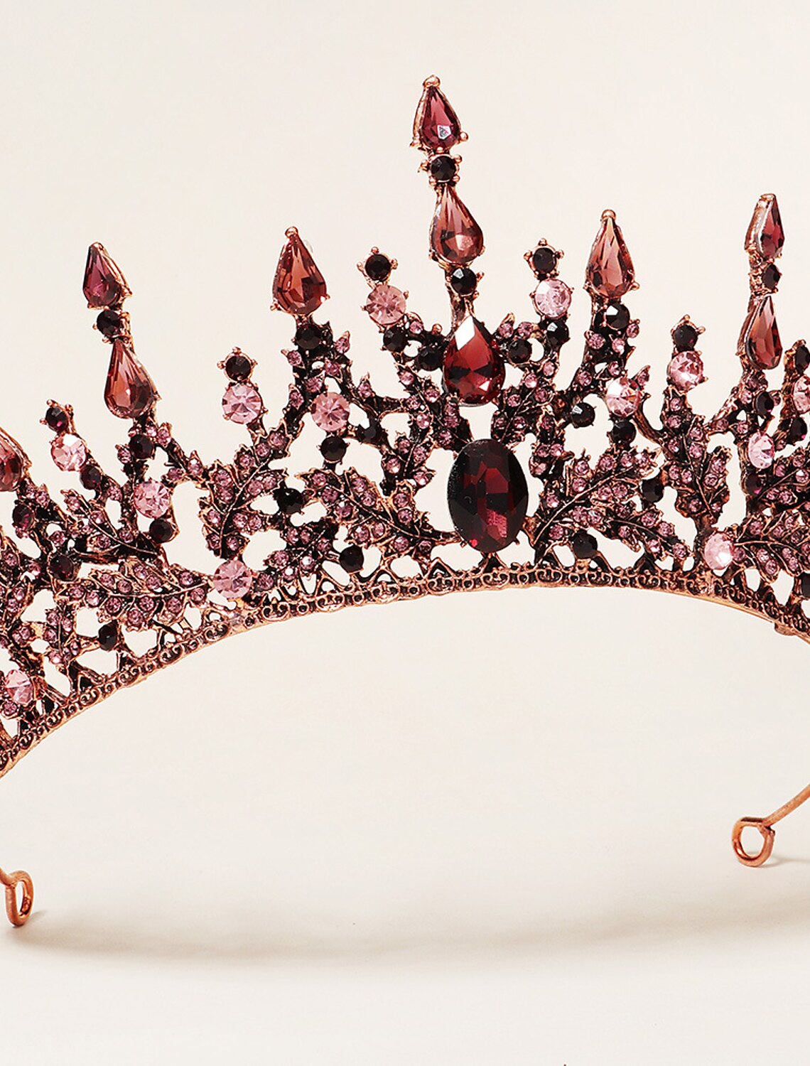 Close-up of an elegant rhinestone and crystal wedding tiara headpiece.