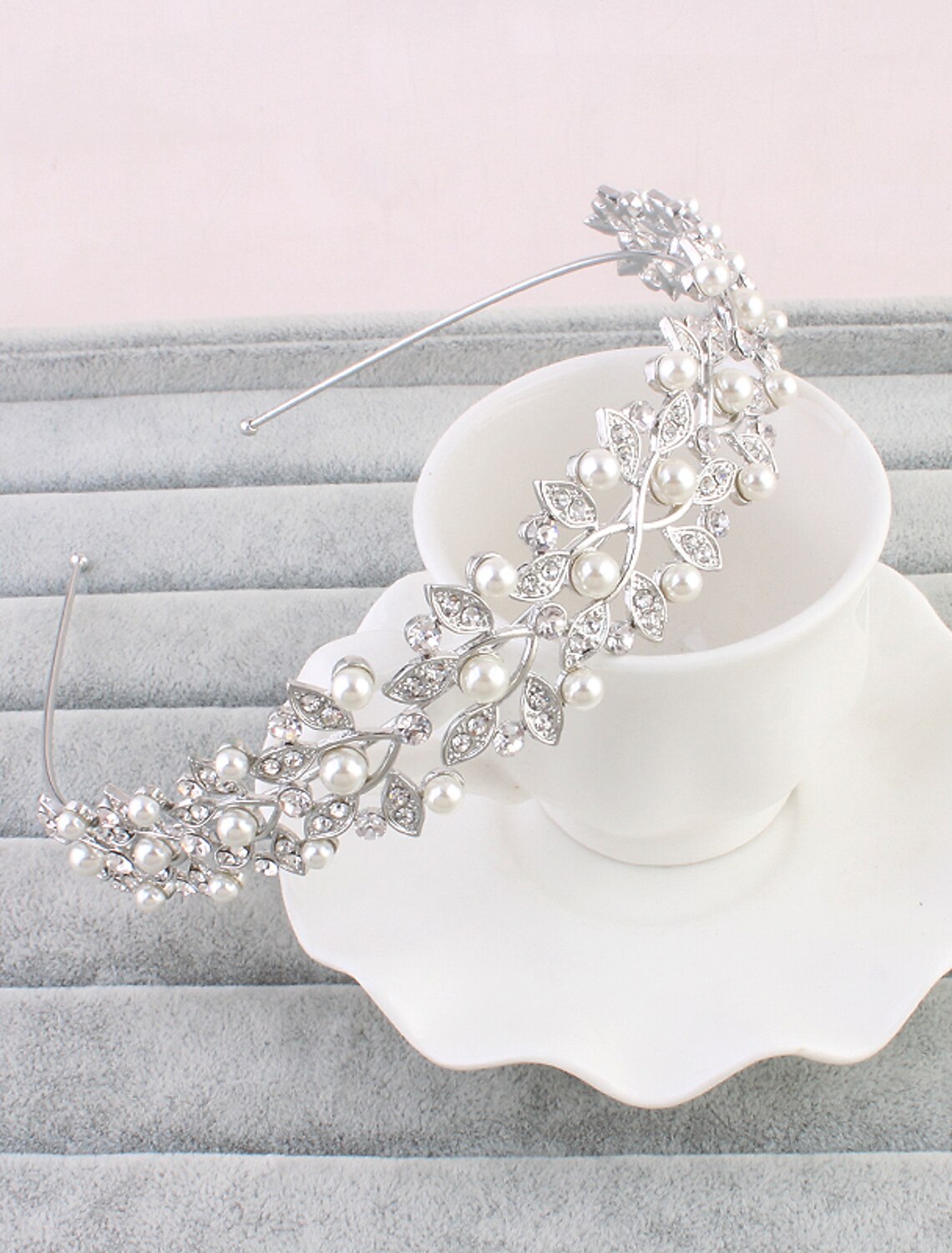 Elegant rhinestone floral crown tiara with sparkling details.