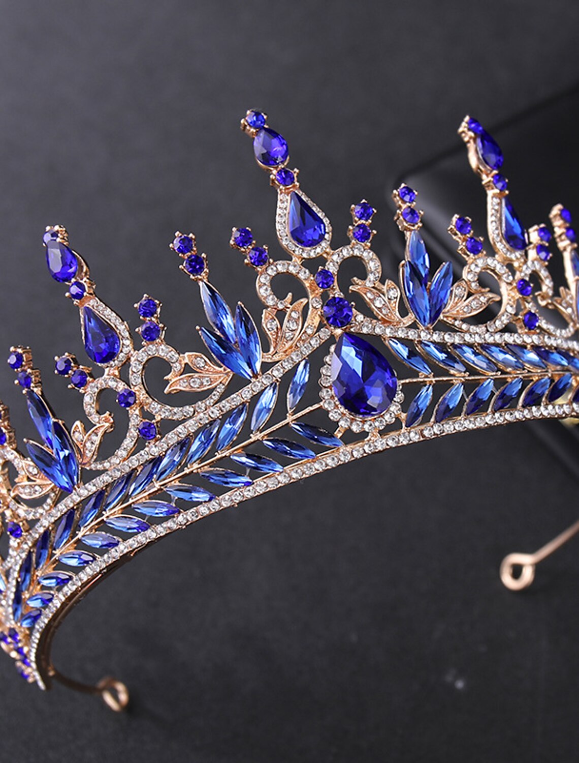 Close-up of a sparkling rhinestone wedding tiara.