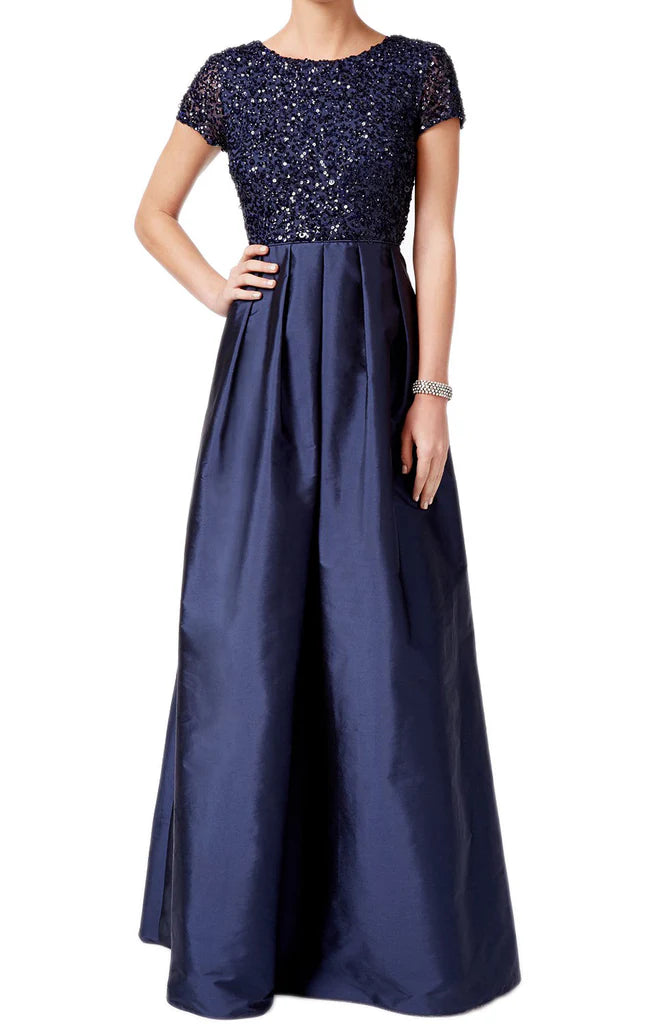 Elegant sequined mother of the bride dress with a round neck.