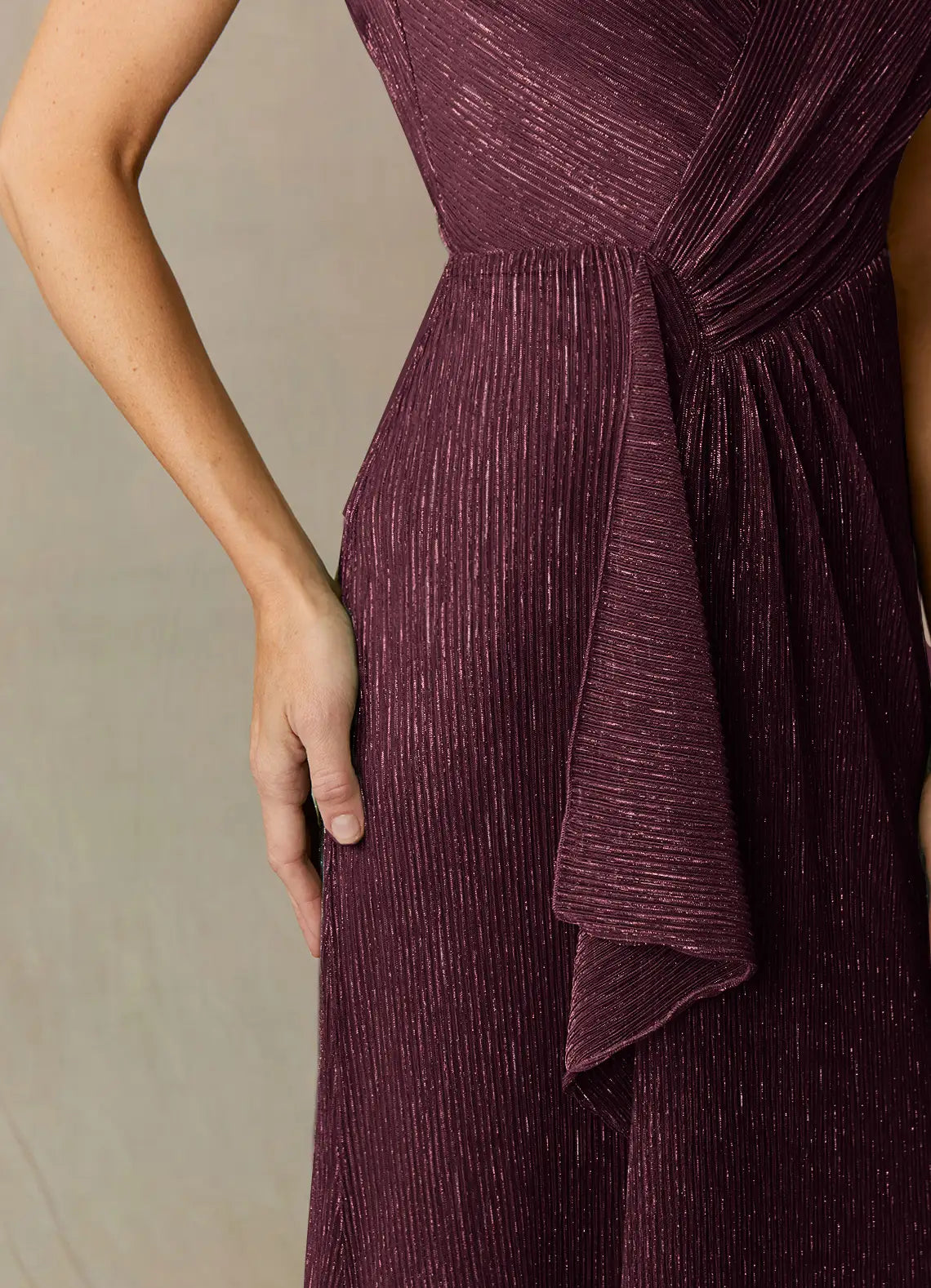 Full length view of the mulberry A-line formal dress.