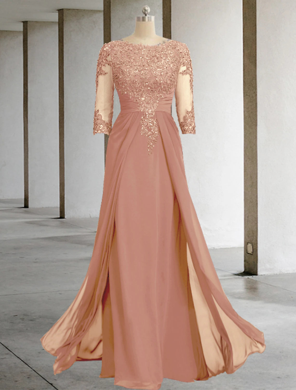 Back view of the elegant sheath Mother of the Bride dress.