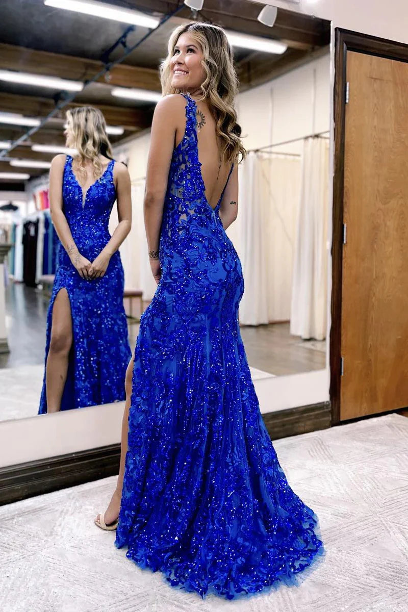 Back view of the sequin lace mermaid prom dress.