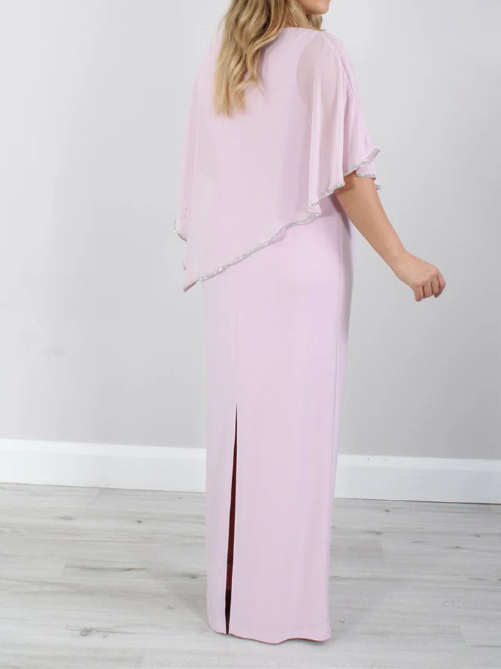Sophisticated Mother of the Bride dress in a sheath silhouette.