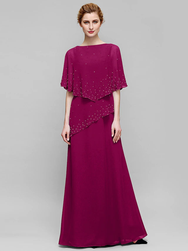 Side profile of a sleeveless sheath formal gown.