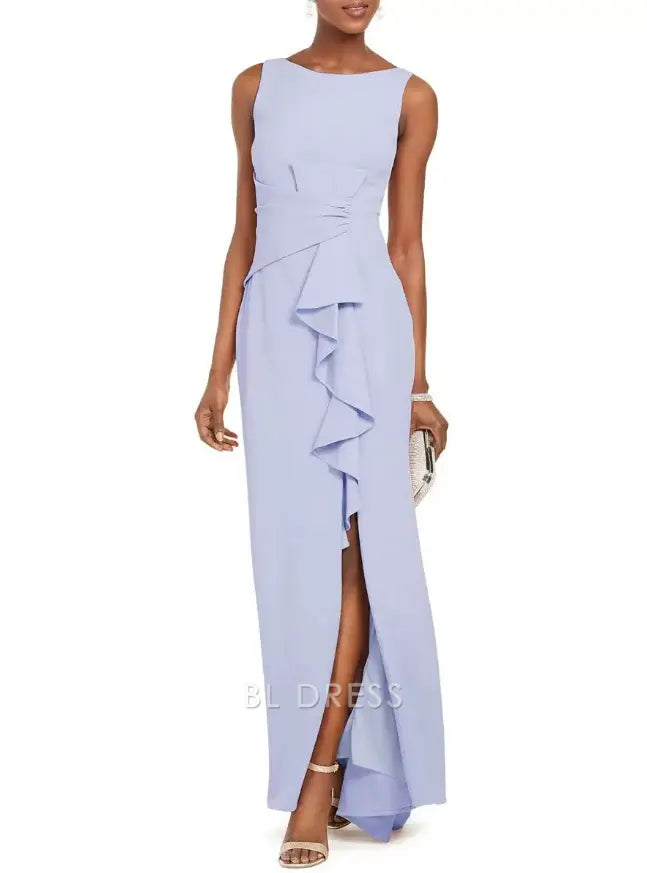 Close-up of the pleated detail on the sheath dress.