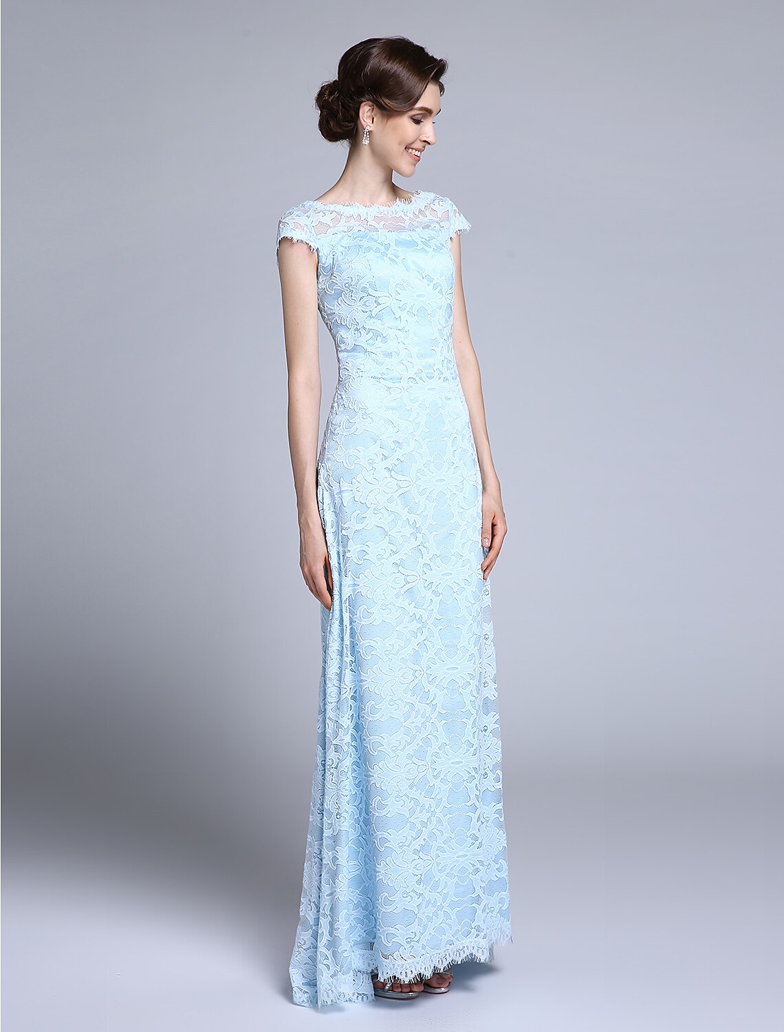 Another angle of the elegant Mother of the Bride gown with short sleeves.