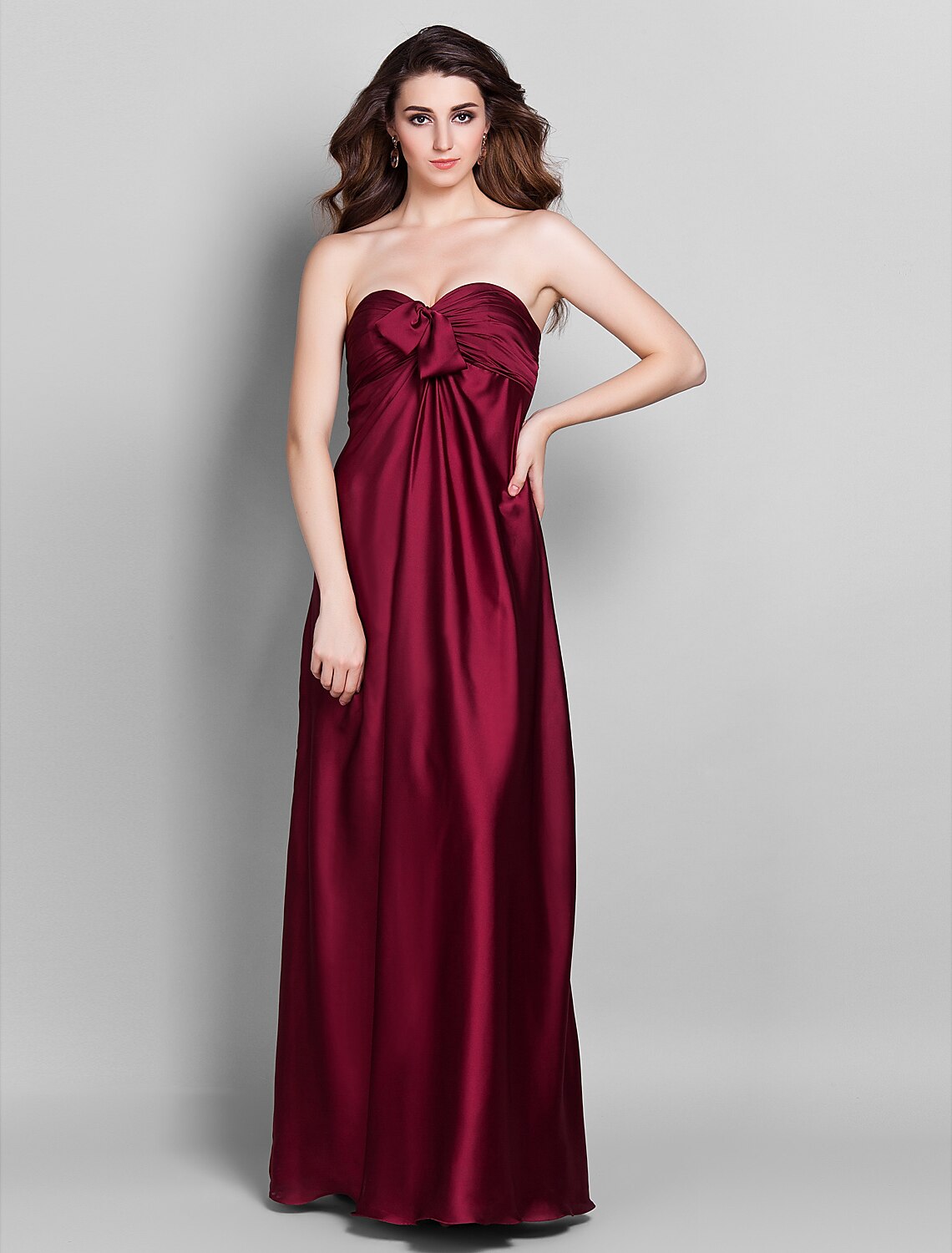 Elegant Sheath Bridesmaid Dress with sweetheart neckline and open back.