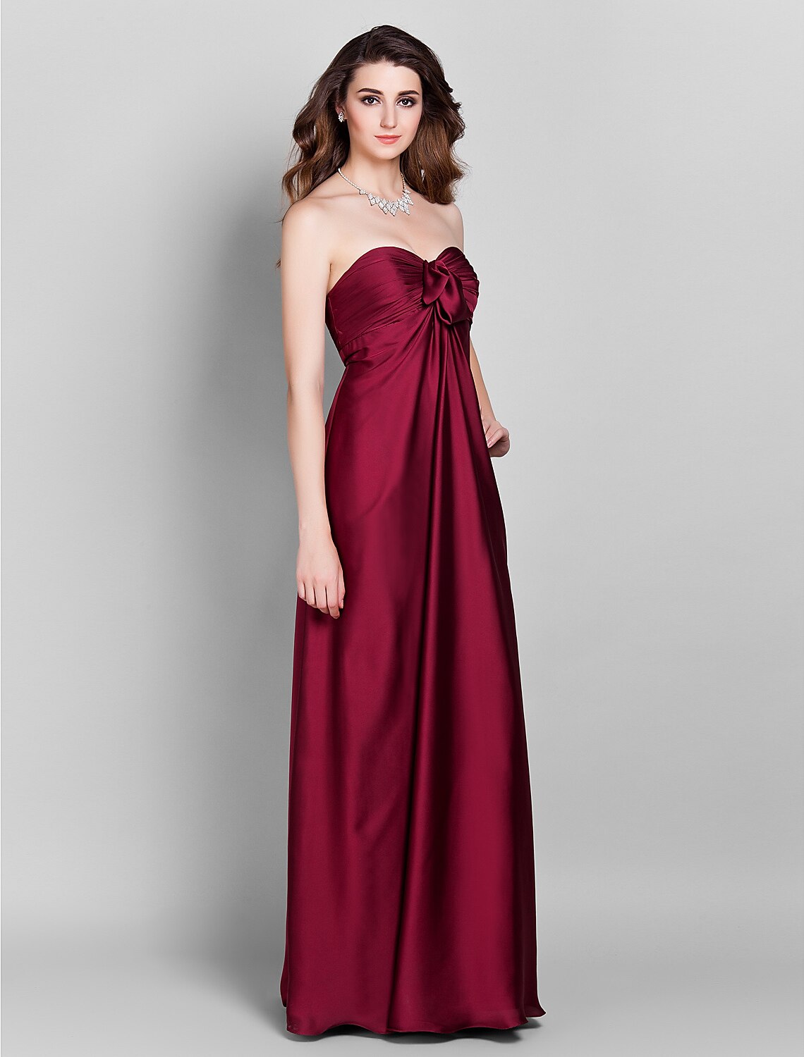 Front view of the sleeveless Sheath Bridesmaid Dress with beading.