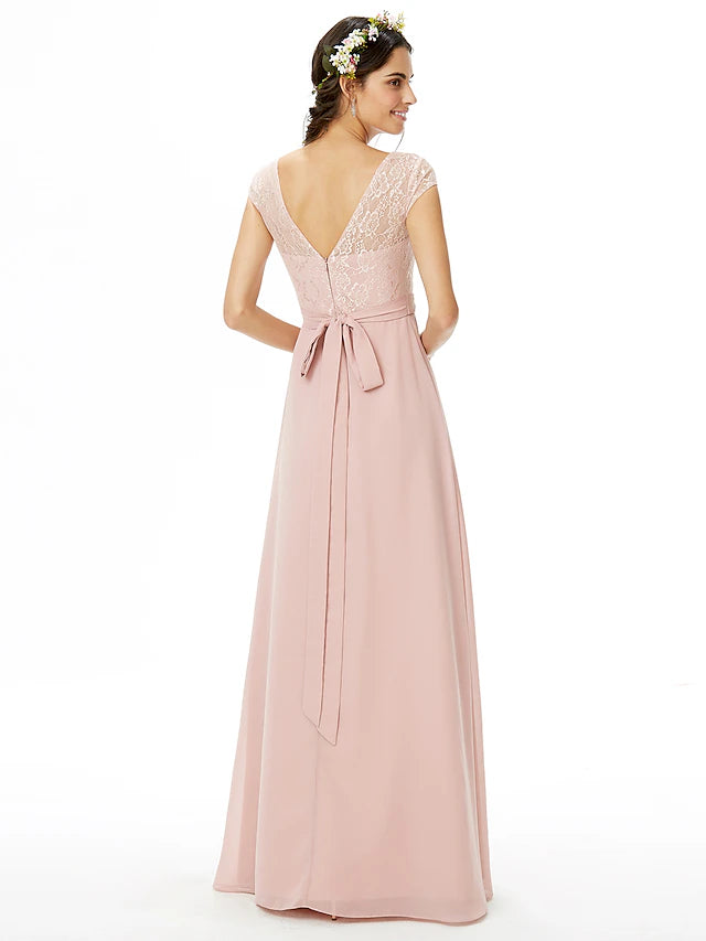 Sheath bridesmaid dress in a soft color, suitable for weddings.