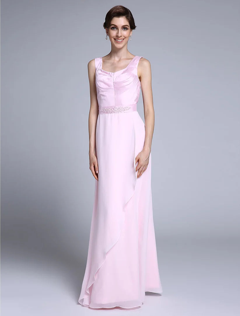 Close-up of the scoop neckline and beaded detailing on the 3/4 sleeve Mother of the Bride dress.