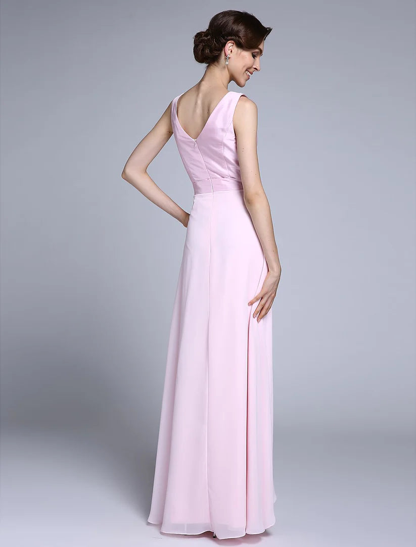 Full-length view of the Mother of the Bride dress, showing the flow of the chiffon fabric.