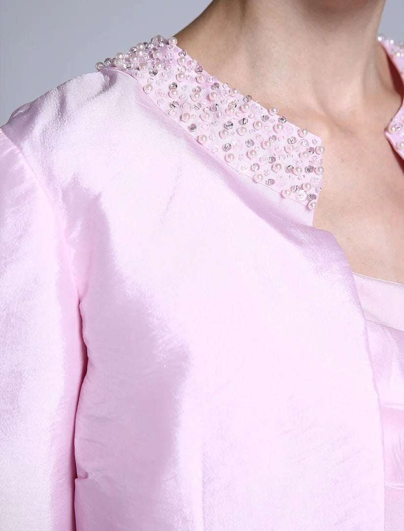 Mother of the Bride dress from a slightly angled view, emphasizing the elegant drape.