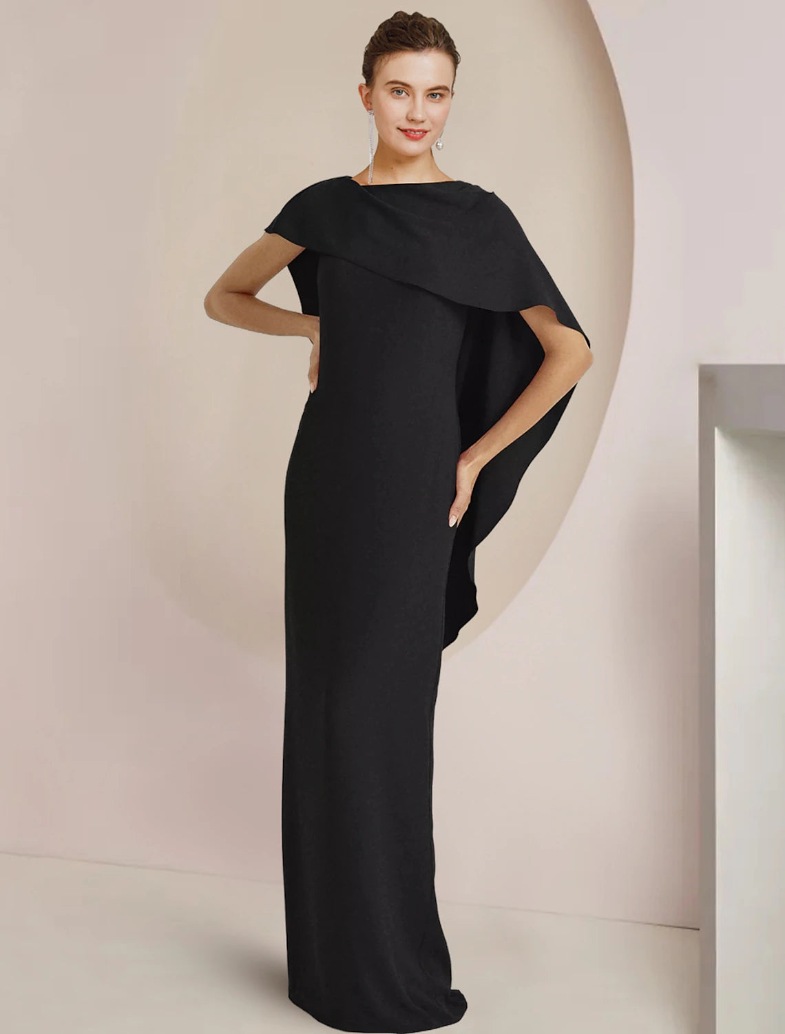 Side view of the elegant sheath column dress, showcasing its silhouette.