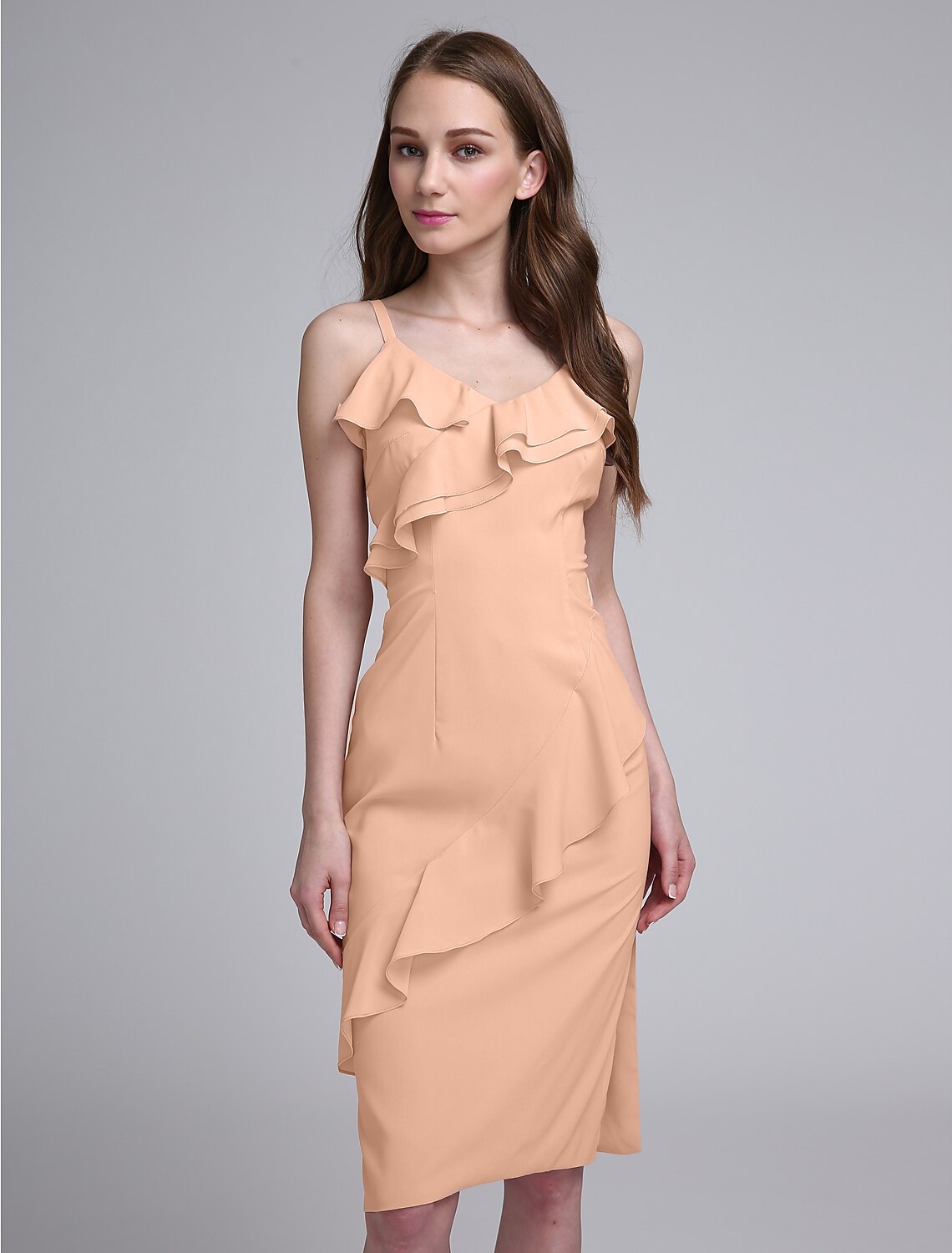 Sheath Column Bridesmaid Dress in a flowing pose.