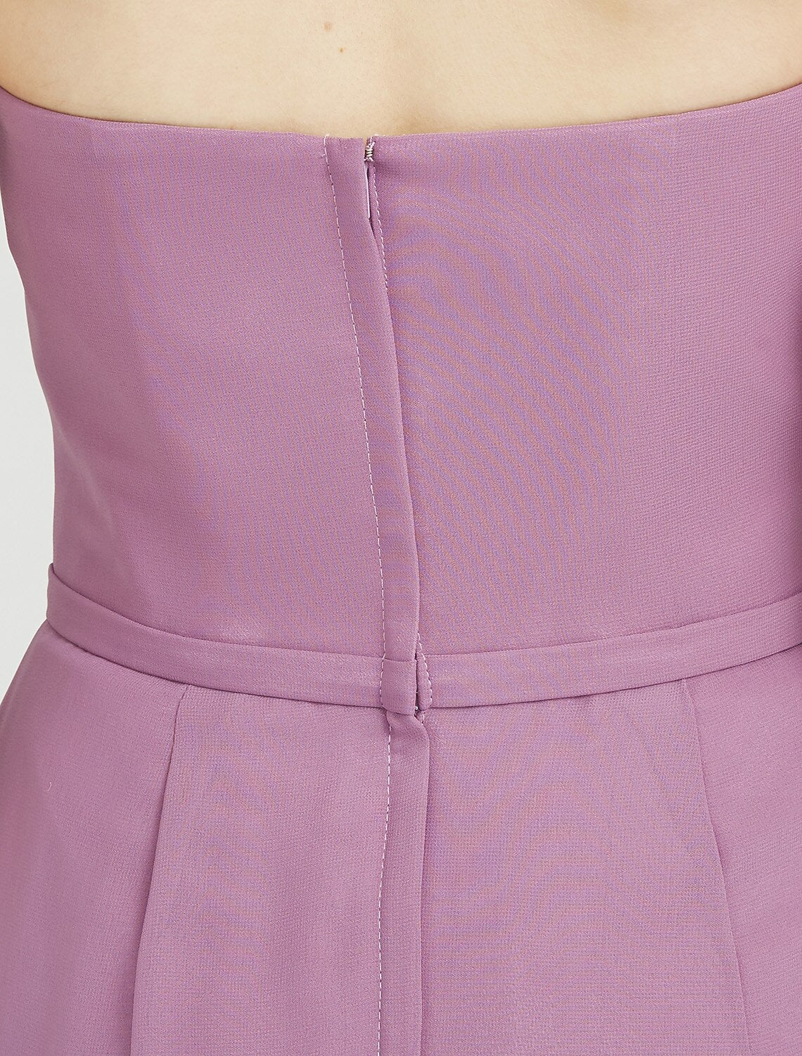 Back view of a light blue sheath chiffon bridesmaid dress, showing the column silhouette.