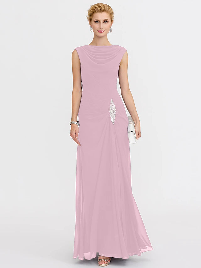 Side view of a color block ankle-length gown for Mother of the Bride.