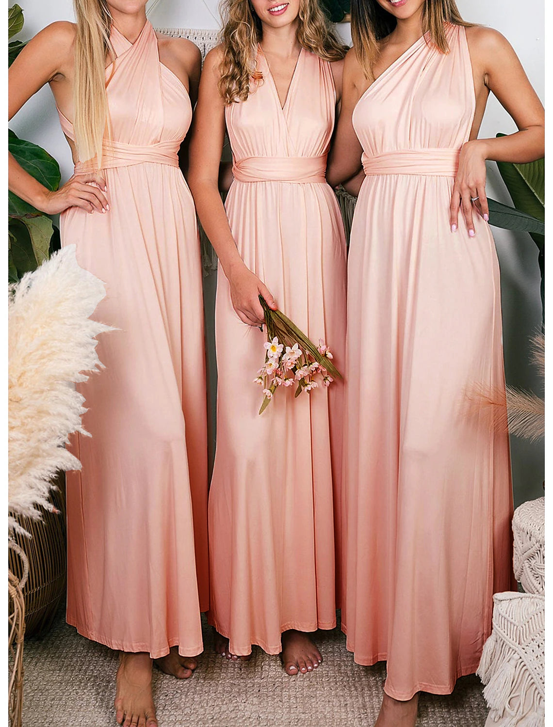 Close-up of the pleated detail on a spandex bridesmaid dress.