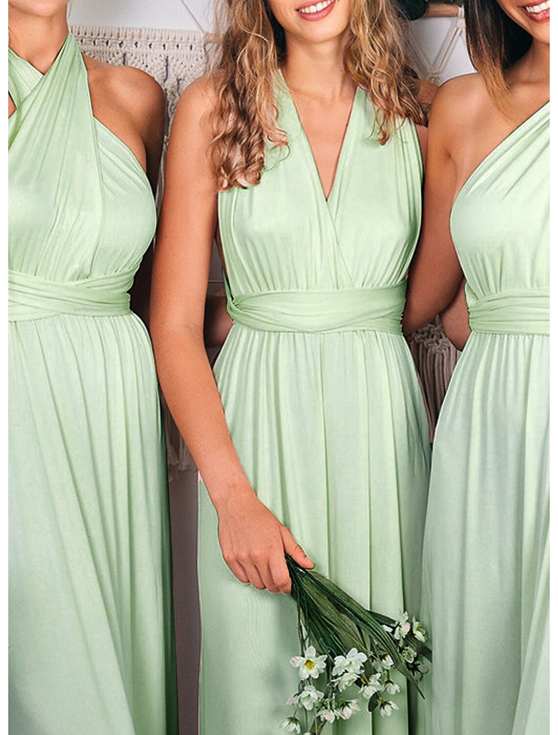 Full length view of a convertible ankle-length formal dress.