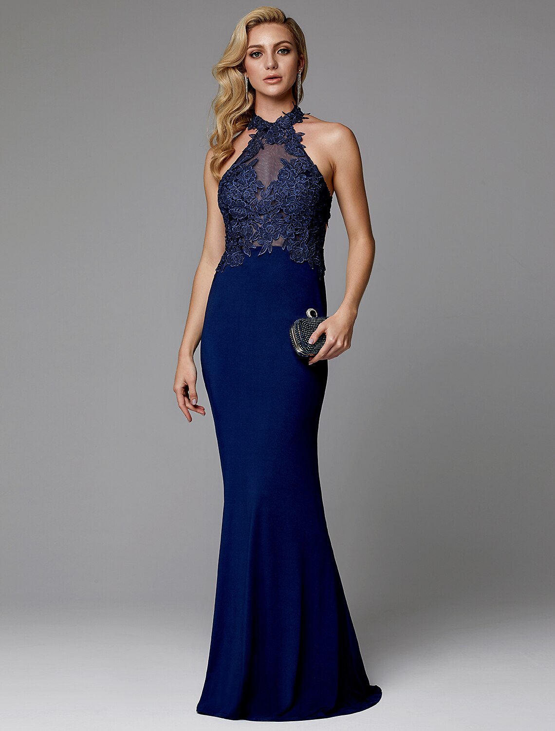 Flowing skirt of the floor-length evening dress.