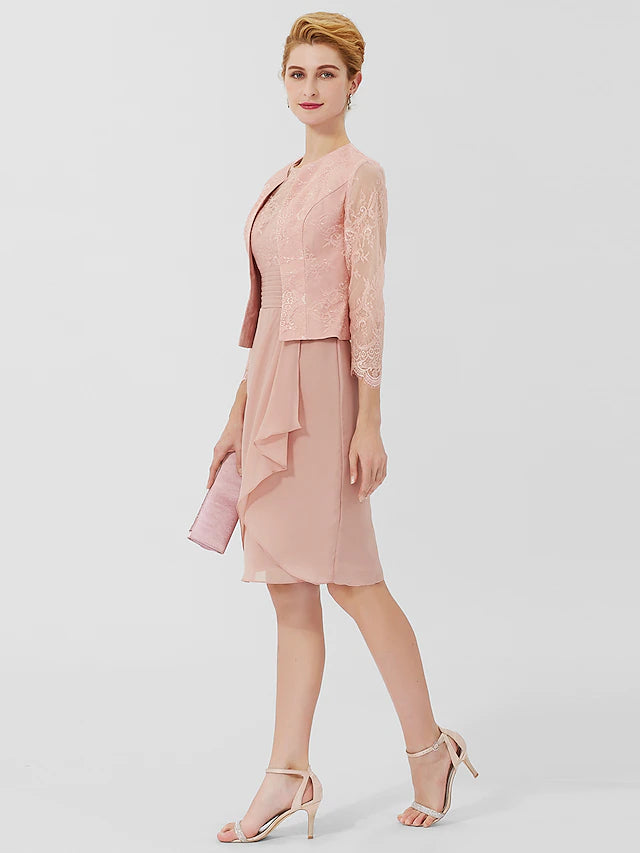 Back view of the formal sheath dress, showing the elegant silhouette.