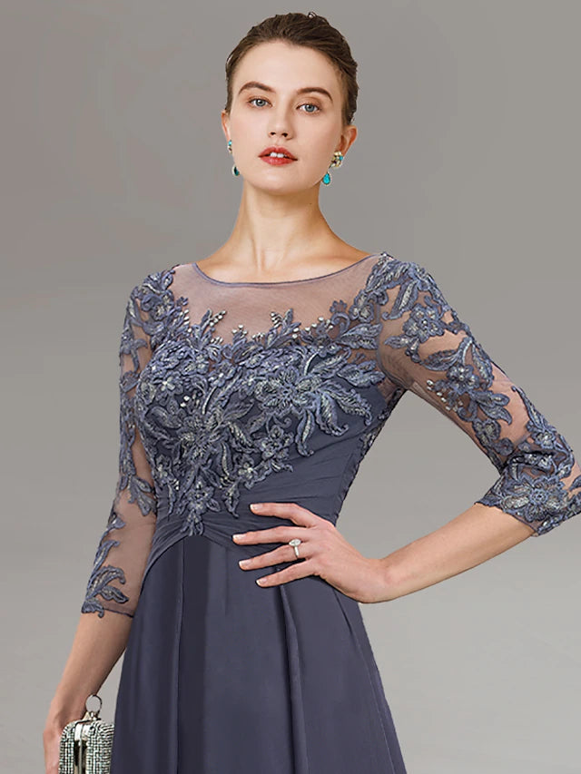 Back view of the pleated sequin mother of the bride dress.
