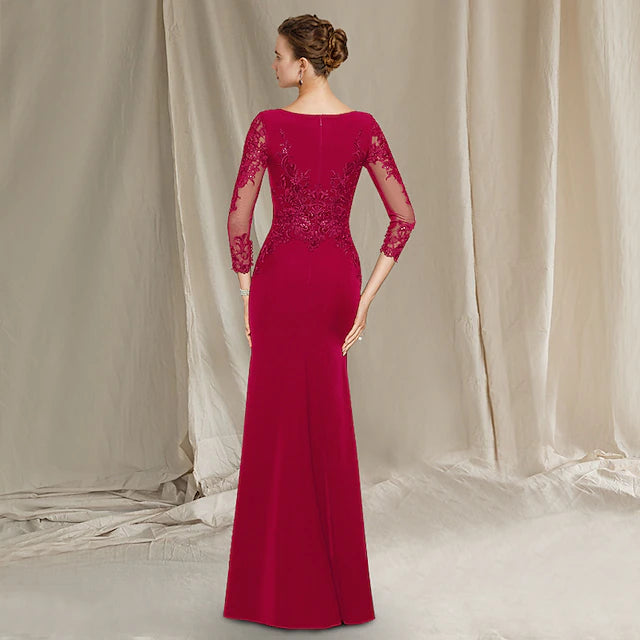 Close-up of the Mother of the Bride dress showing sequin, lace, and applique details.