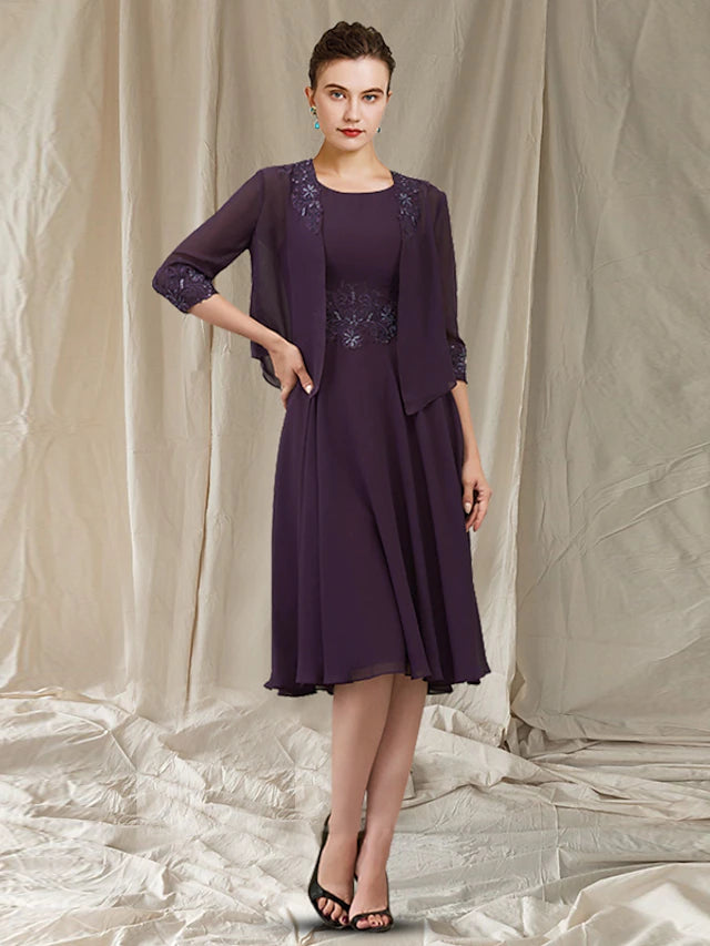 Elegant two-piece sheath dress for mother of the bride.