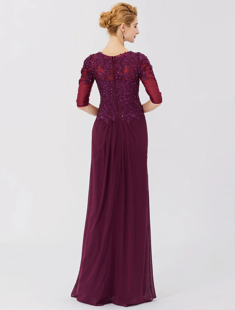 Close-up of beaded lace detail on the Sheath Mother of the Bride dress.