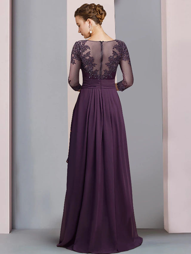 Sheath Mother of the Bride dress showcasing asymmetrical sequin lace and pleat details.