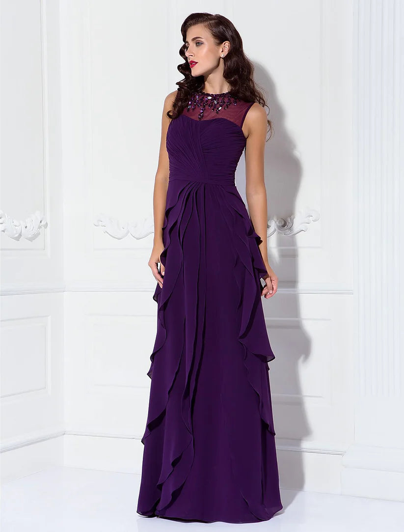 Full-length view of the elegant sheath dress, emphasizing its sophisticated drape.