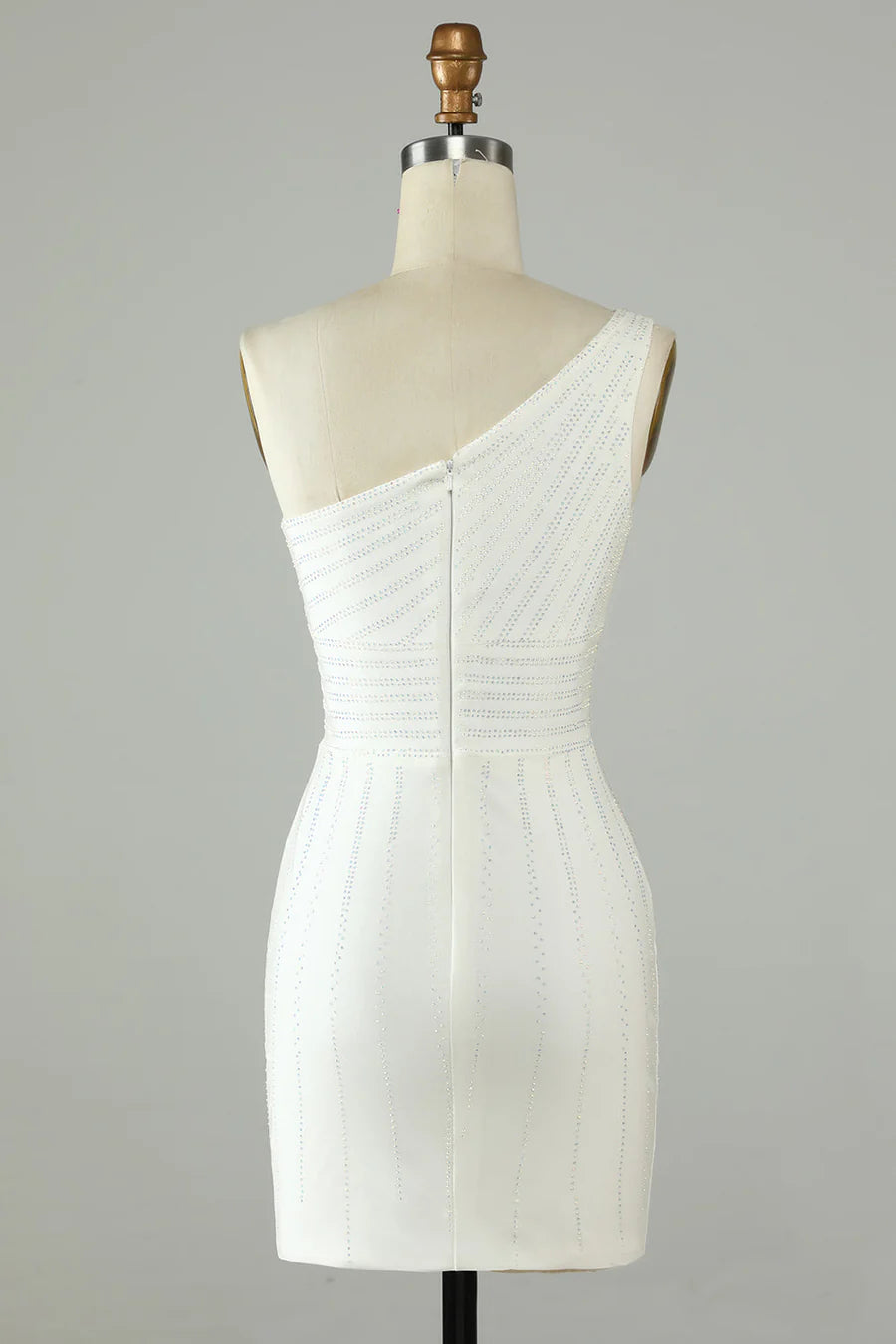 Back view of the sparkling sheath one-shoulder homecoming dress.